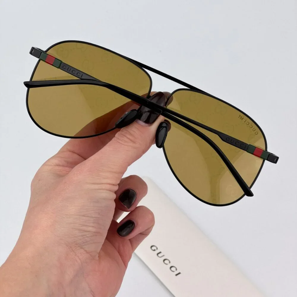 Gucci GG1677S 005 BRAND NEW Sunglasses Black Yellow Mirror Logo Pilot Unisex